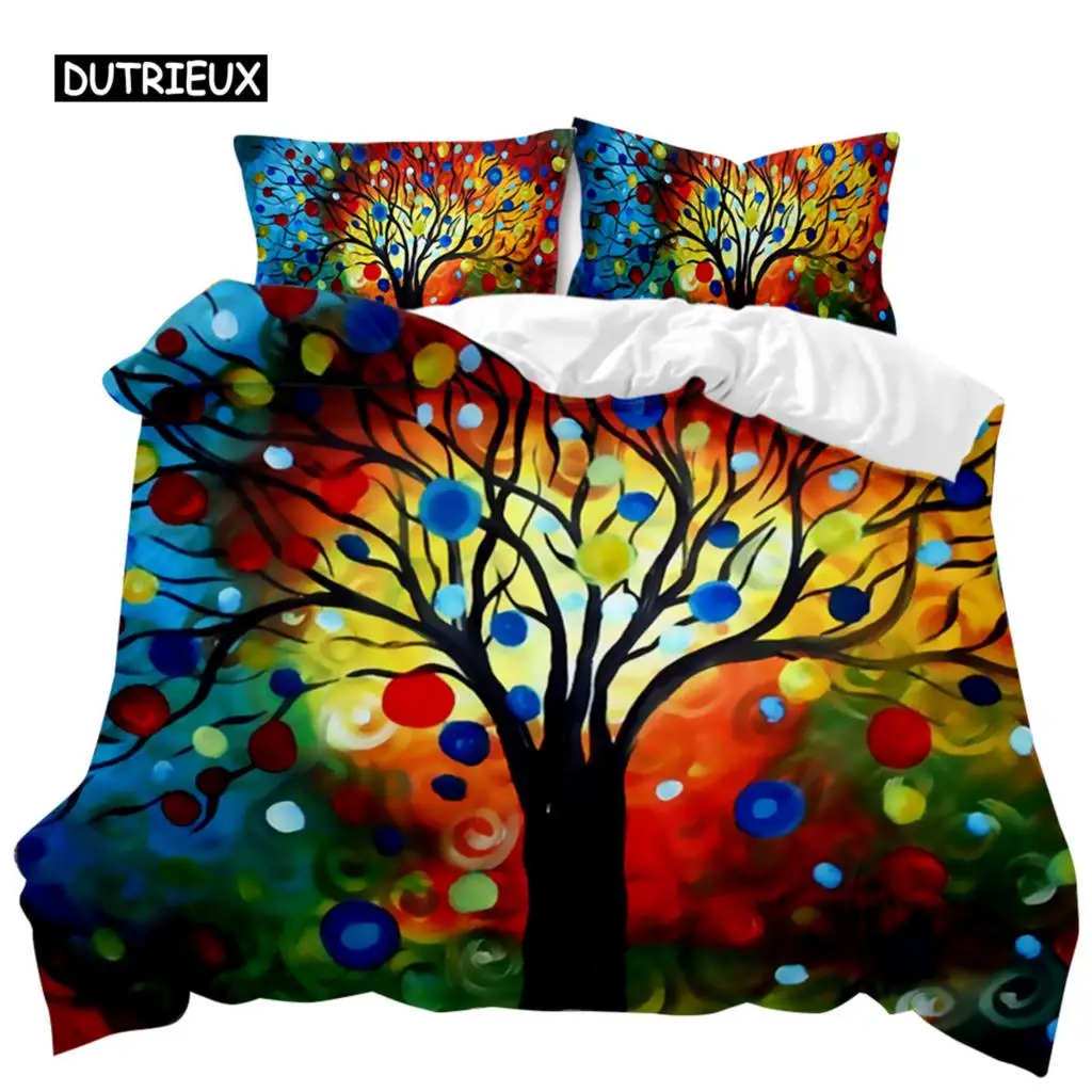 

Tree Duvet Cover Bohemian Forest Happiness Tree Comforter Cover Bedding Set Twin Double Queen King Size Polyester Qulit Cover