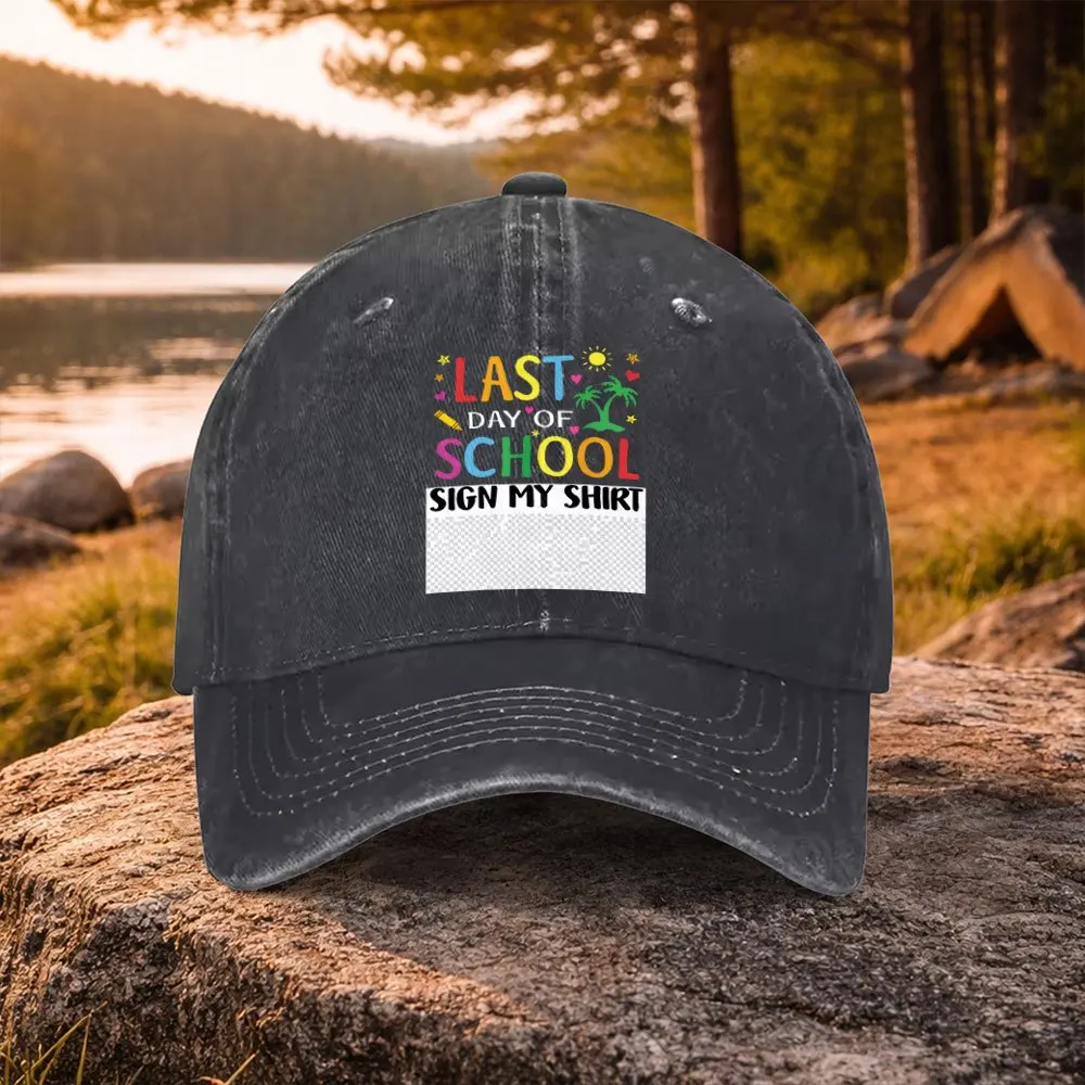 Casual All-Match Last Day of School Printed Washed Baseball Cap, Suitable for Golf, Casual Wear And Outdoor Activities, Unisex G