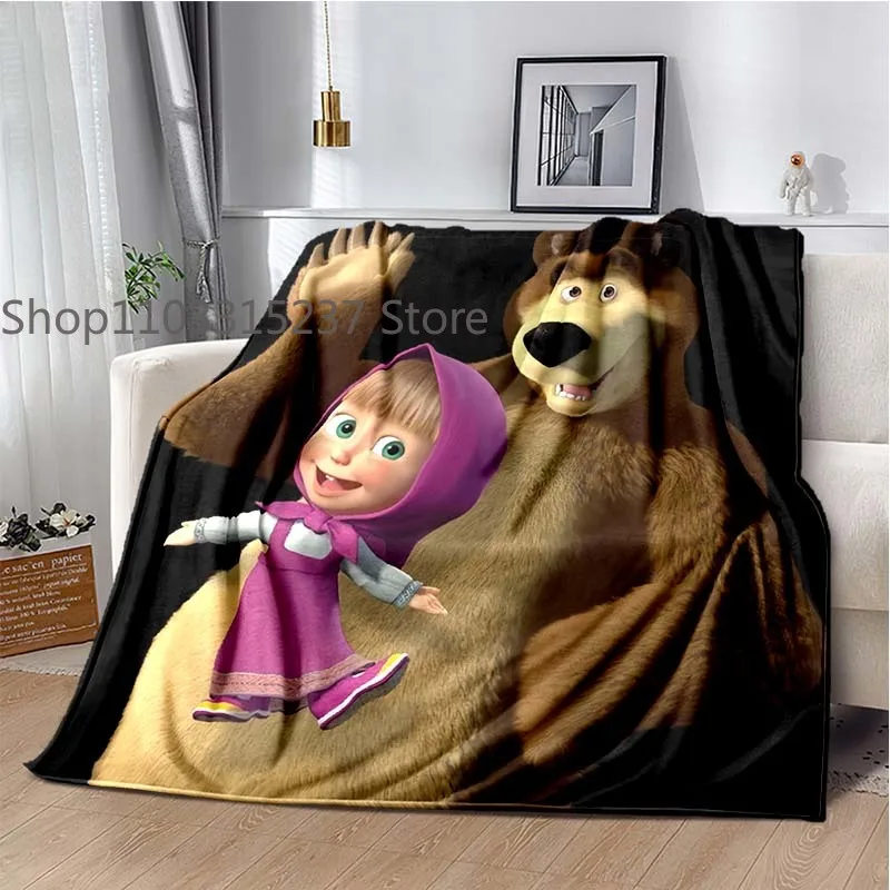 Cartoon M-Masha and the Bear Poster Blankets,Soft Warm Throw Blanket,for Bathroom Bedroom Living Room Sofa Bed Car,brithday Gift