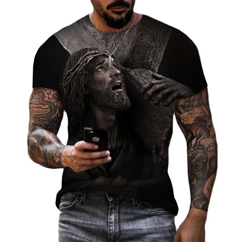 Jesus Christ 3D Printed T-Shirt Men Clothing Summer Fashion Casual Short Sleeve Cool Tee Shirts Harajuku Streetwear Tops Tees