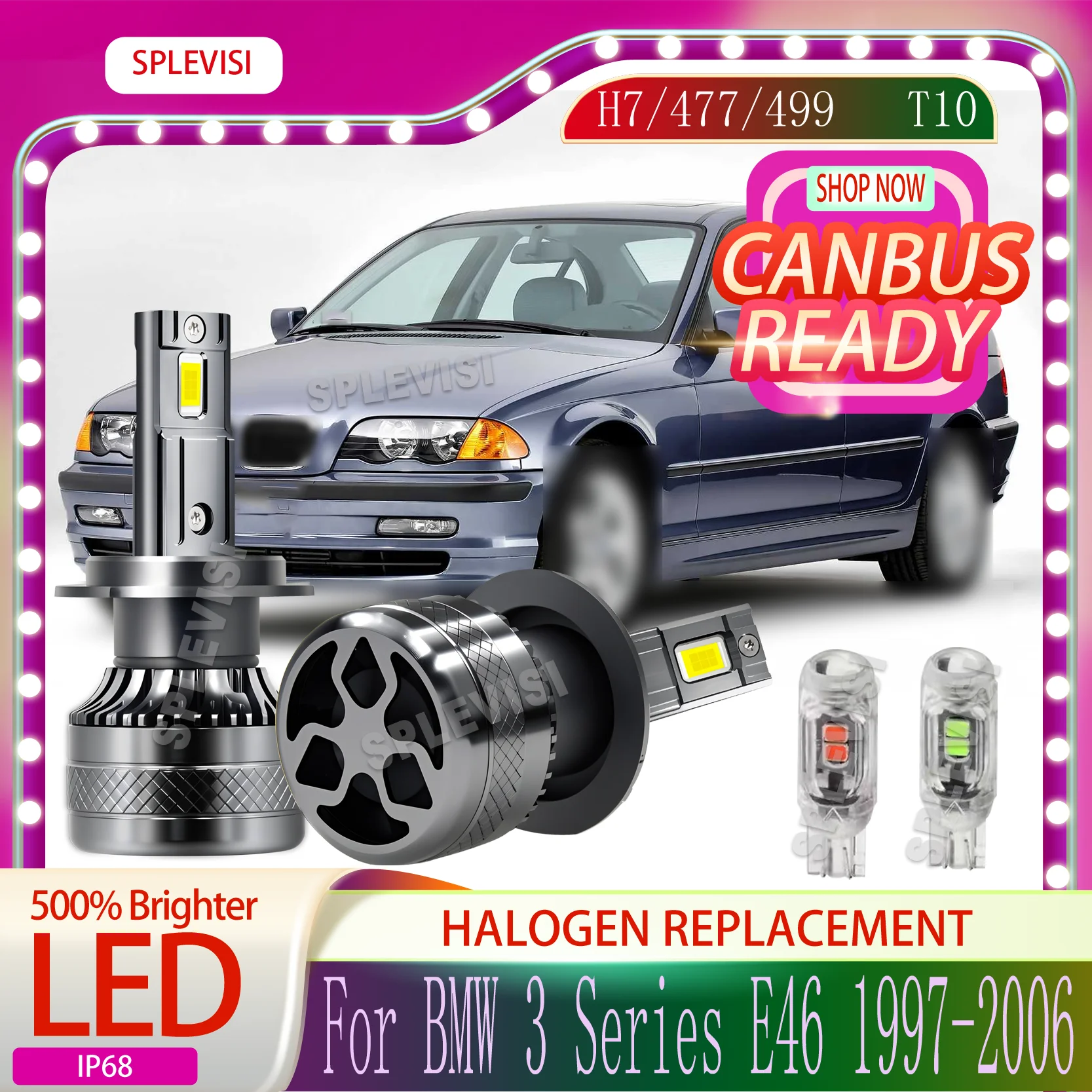 6000K Cool White IP68 Water and Dust Proof LED HEADLIGHT For BMW 3 Series E46 1997 1998 1999 2000 2001 2002 2003 2004 2005 2006