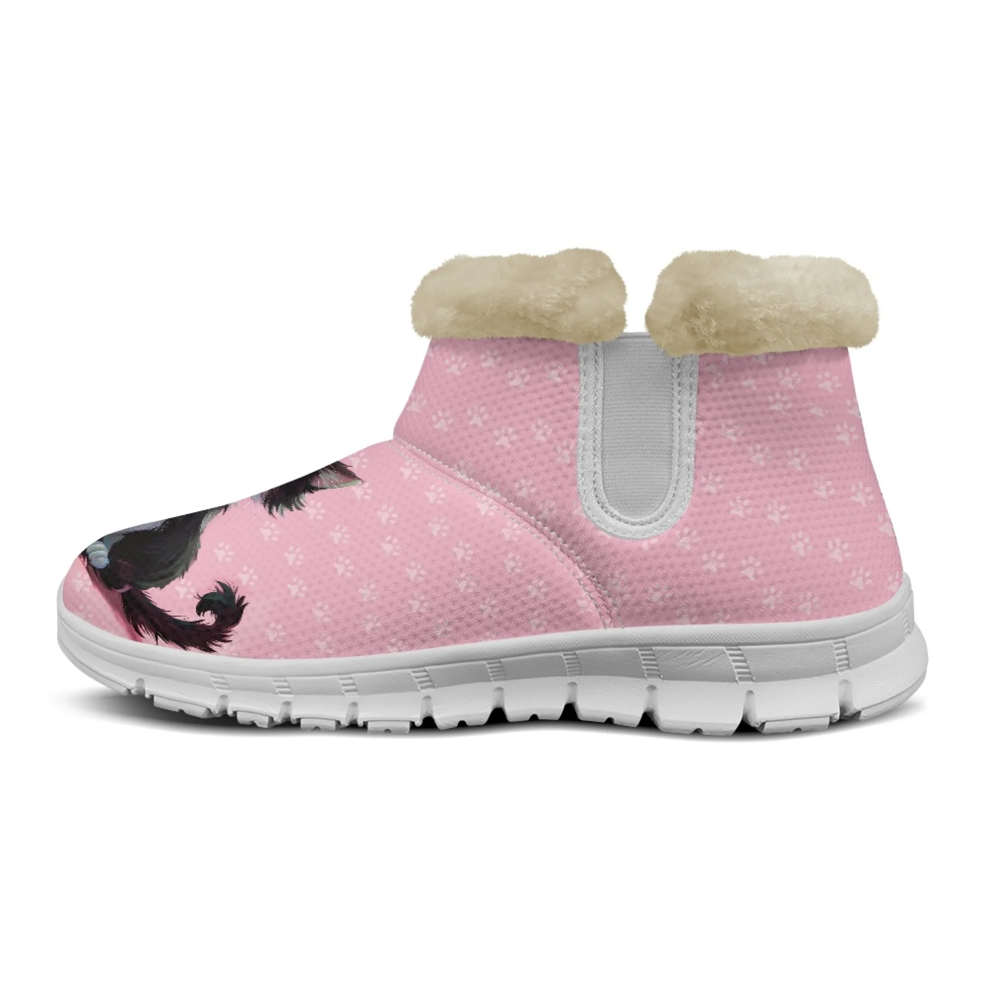 INSTANTARTS Niedliche Cartoon-Katze-Damen-Schneestiefel, Stiefeletten, weiche Dame, kurze Plüsch-Komfort, Winter, warme rosa Schuhe, Geschenk für Mädchen