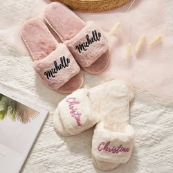 Personalized Bridesmaid Gift Fluffy Slipper Bachelorette Party Proposal Name Holiday Label Signing Wedding Girl Birthday Slipper