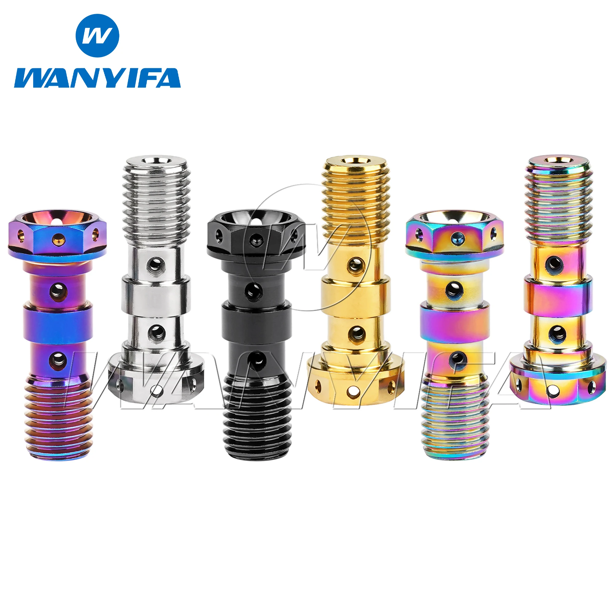 Wanyifa Titanium Bolt M10 Pitch1.0/1.25mm Flange Hex Head Oil Pipe Double Holes Screw for Motorcycle Brembo Brake Dual Line