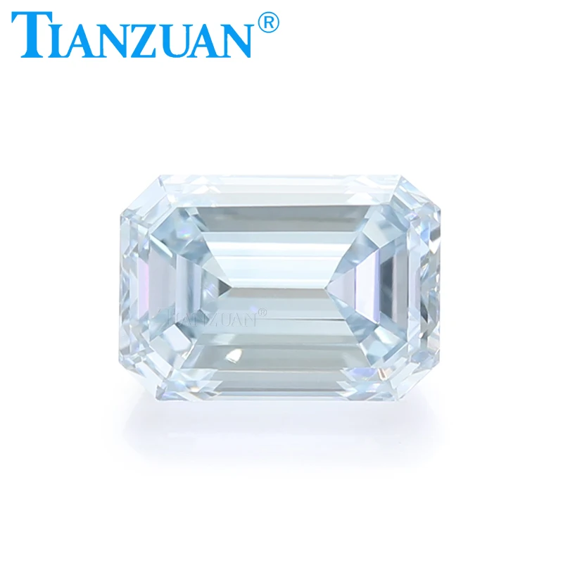 Lab Grown Diamond HPHT Emerald Cut Fancy Light Blue Color VVS1 2EX Loose Gemstone Bead with GEMID Certificate