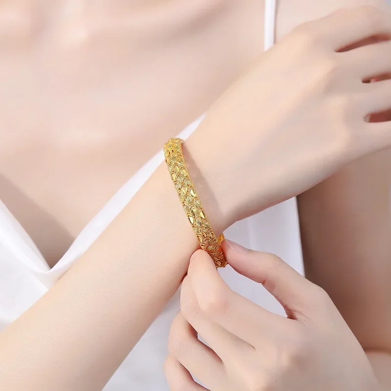 VivoGold AU999Real Gold Wedding Hollow Dragon Scale Women's Bracelet Exquisite Vertical Style High-end24 Sense Snapping Open Bra