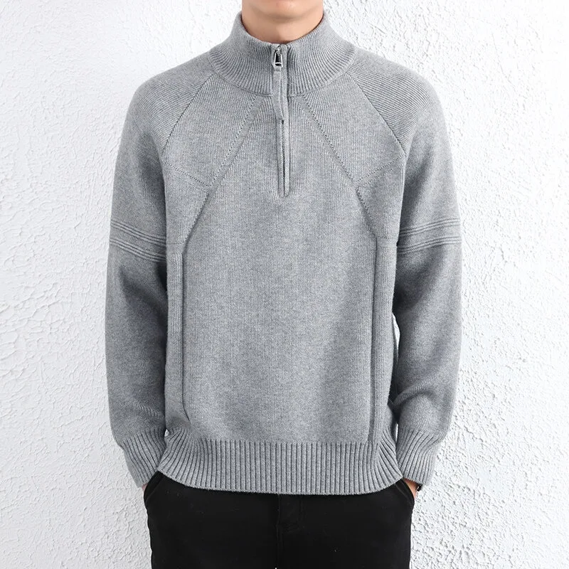

Loose Striped Sweater Vest Man Popular Korean Version Half-high Collar Elegant Mens Vests Zipper Men's Sweaters for Men Clothes