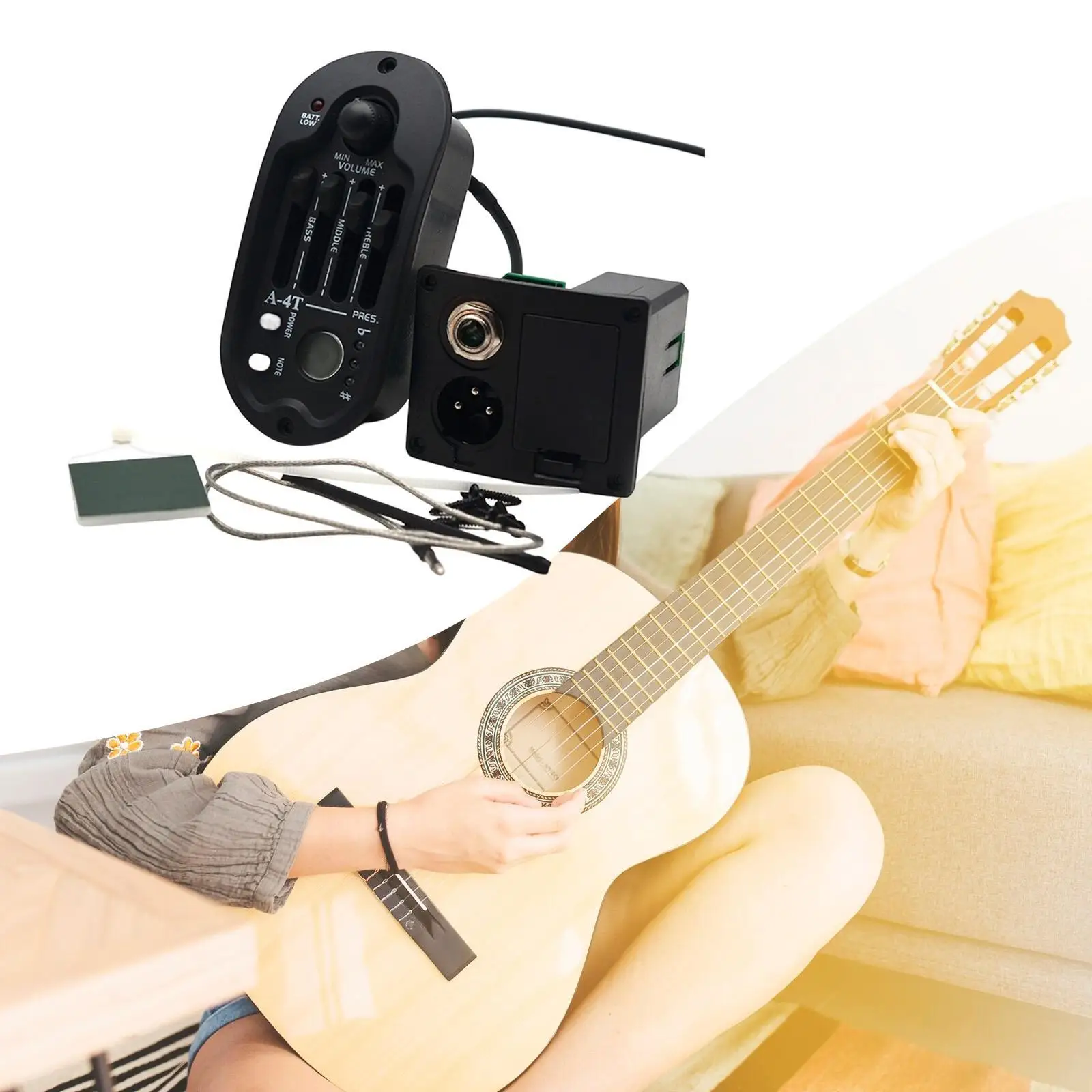

Acoustic Guitar Pickup,Professional Portable Guitar Piezo Preamp Pickup Equalizer Bass Middle Treble for Stage Playing Beginners
