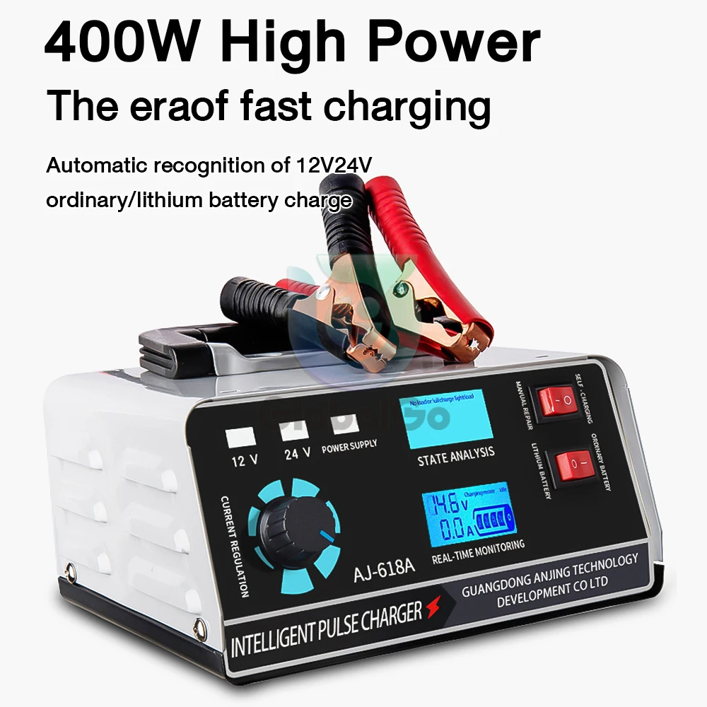 

12V/24V Car Charger Large Power 400W Automotive Battery Charger Trickle Smart Pulse Repair for Car SUV Truck Boat Motorcycle