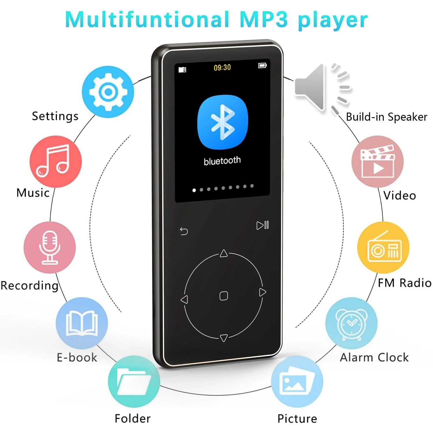 

Digital Media MP3 Player Bluetooth 5.3 HiFi MP3 Music Player Built-in Speaker 1.54inch Touch Screen MP4 Player with E-book