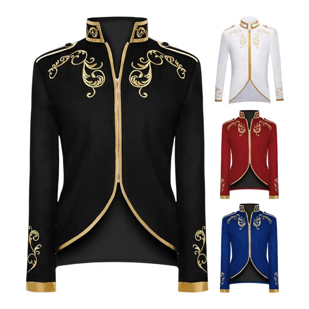 Halloween Men Blazer Contrast Color Irregular Bottom Contrast Color cosplay Court Prince Jacket Retro Wrapping Edge Outwear