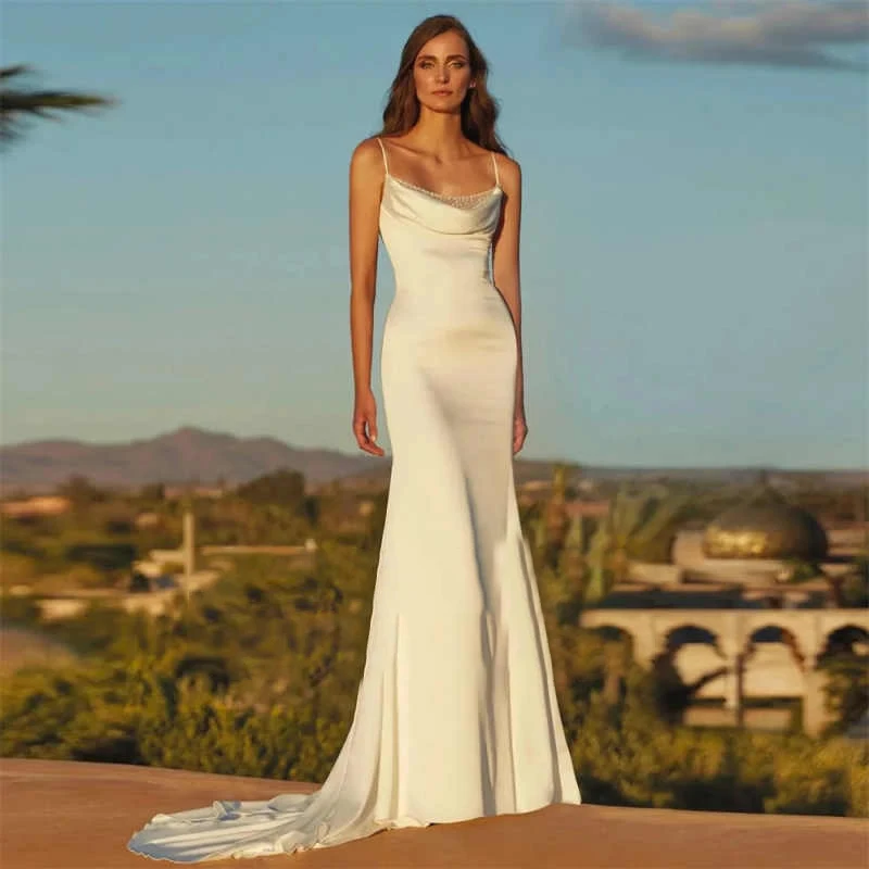 Simple Temperament Wedding Dress Spaghetti Strap Backless Sexy Mermaid Trailing Wedding Dresses For Wedding Bridesmaid Birthday