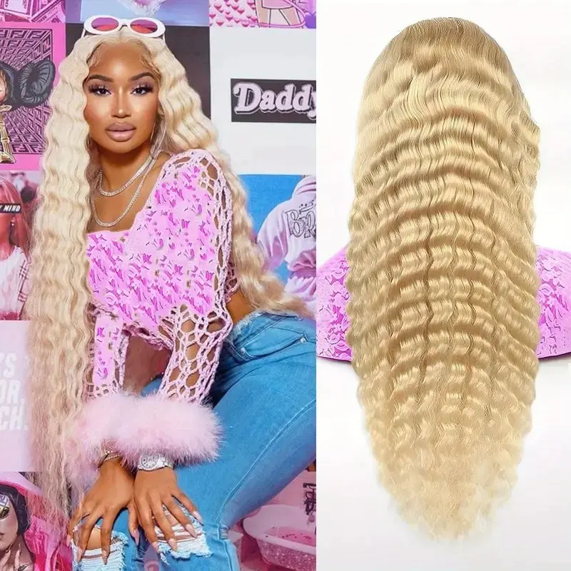 Blonde  613 Blonde 13x4 Lace Forehead Human Hair Wig Deep Wave Glueless Curls 180 Density 26 inch Women Human Hair Wig