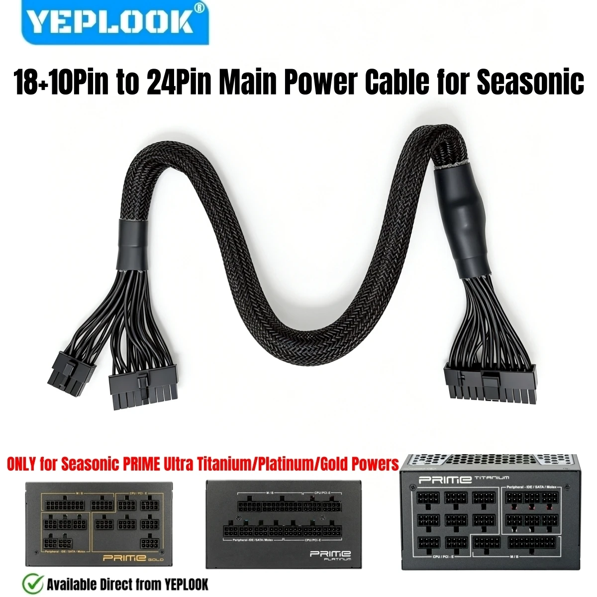 Main Power Cable 18+10Pin to 24Pin ATX for Seasonic PRIME Ultra Titanium/Platinum/Gold 1300W, 1000W, 850W, 750W, 650W, 550W PSUs