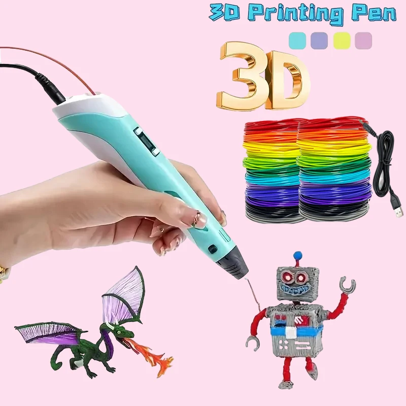 3D Pen Printing Pencils Art Craft Printer PLA Filament 3D Drawing Print For Kids Creative For Draw Paint Birthday Holiday Gifts