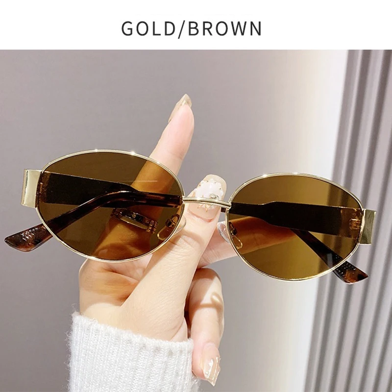 Fashionable oval metal frame sunglasses for round face slimming sunglasses sun protection street photography sunglasses UV400