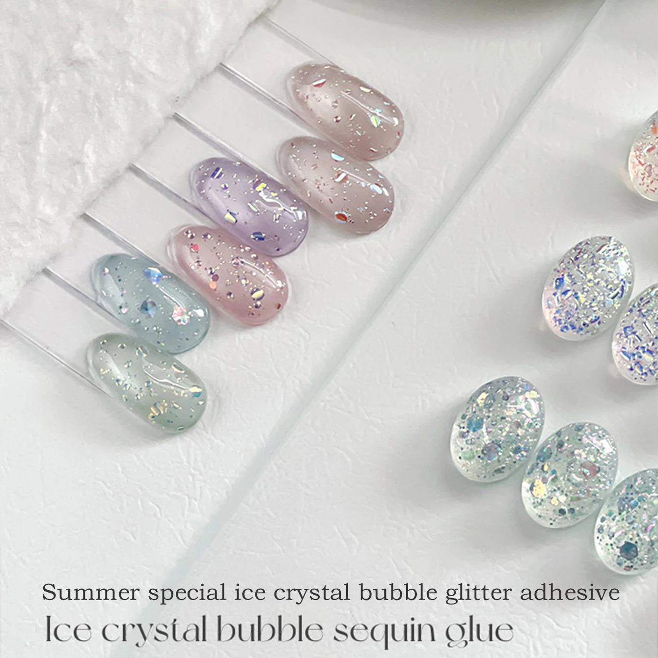 MIANEL Jar Bubble Opal Flake Gel Nail Polish, Transparent Jelly Base Iridescent Aurora Shimmer Sequins Glitter UV Gel Polish
