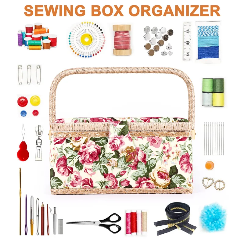 

Очень большая швейная корзина, винтажная швейная корзина, для игл, ниток, рулеток и других швейных принадлежностей для хранения