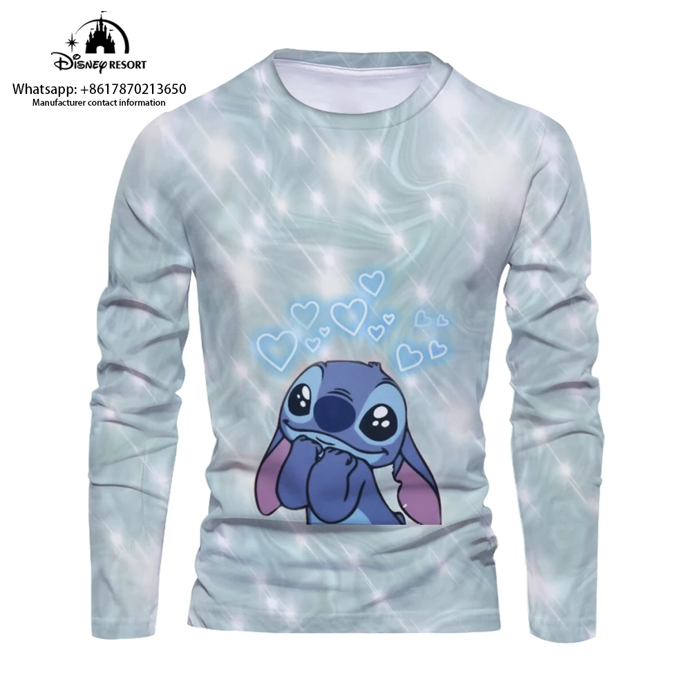 

Stitch Cartoon 3D Comfortable Men's Long Sleeve T-shirt Fashion Casual Men's Long Sleeve T-shirt Bottoming Shirt 2024 New