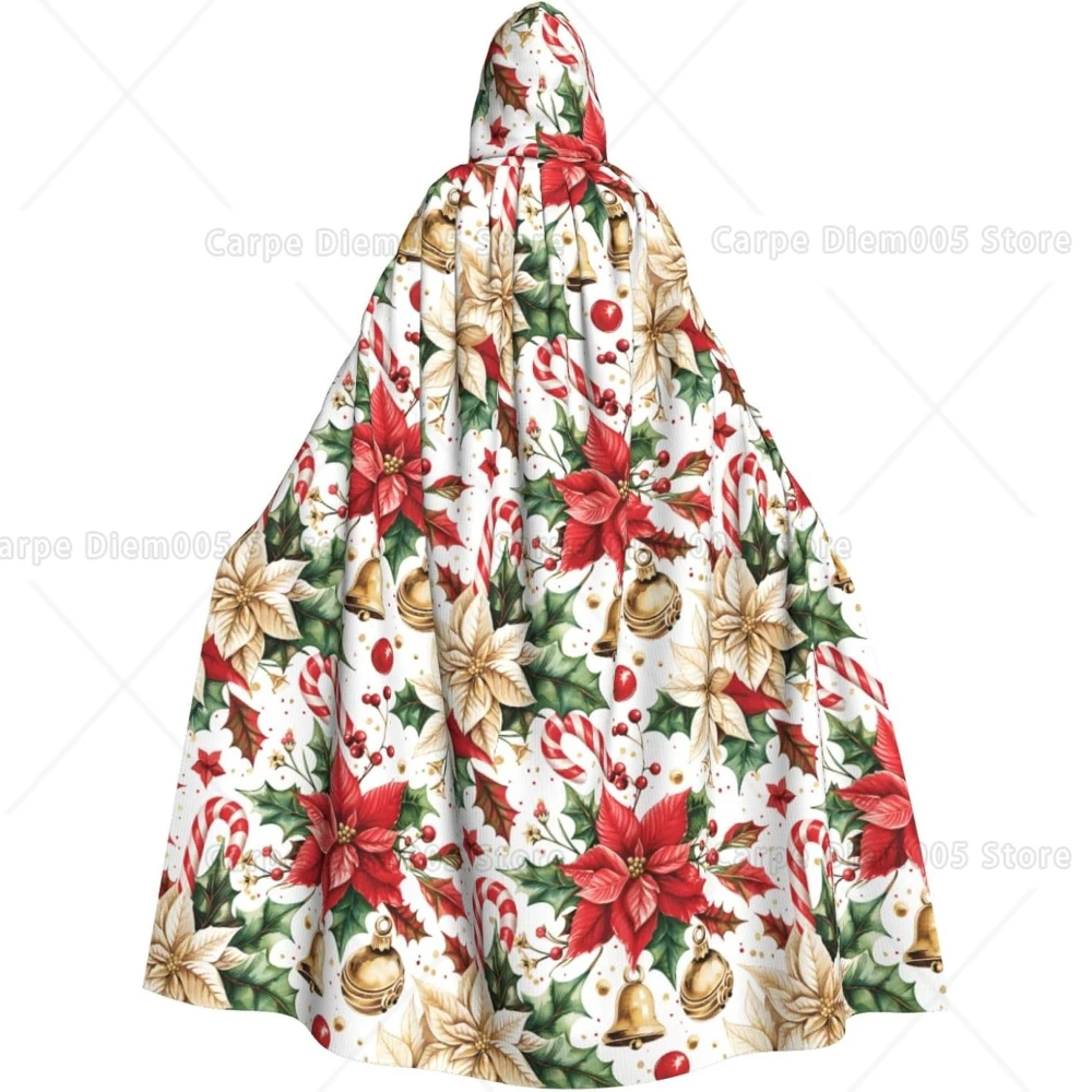 

Christmas Red Flowers Santa Claus Hooded Cloak Cute Snowman Hooded Cape Costume Xmas Elk Robe Cape for Unisex Holiday One Size