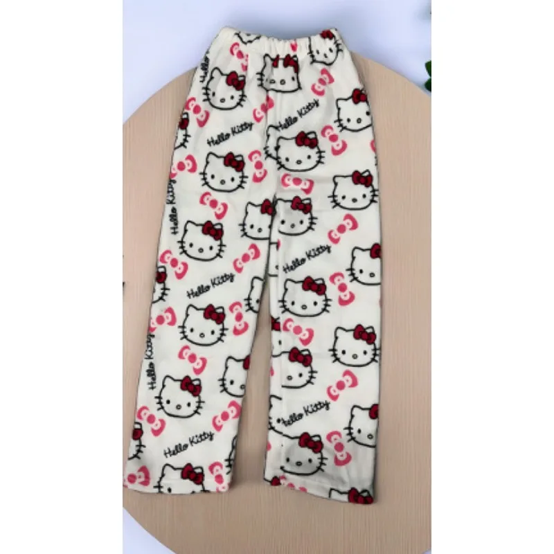 Natal feminino masculino kawaii pijamas homem-aranha olá kitty impresso solto quente calças compridas pijamas y2k flanela anime calças