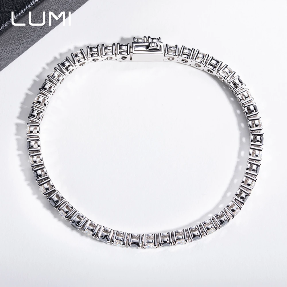 

4mm VVS1 Black and White Moissanite 18cm Bracelet Pure 925 Silver Hand Chain Fine Jewelry for Women Men