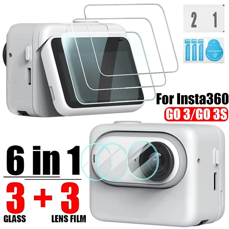 

6IN1 Tempered Glass Screen Protector For Insta360 GO 3 3S Camera Lens Film Cover Lens Protective Film For Insta360 GO 3S Camera