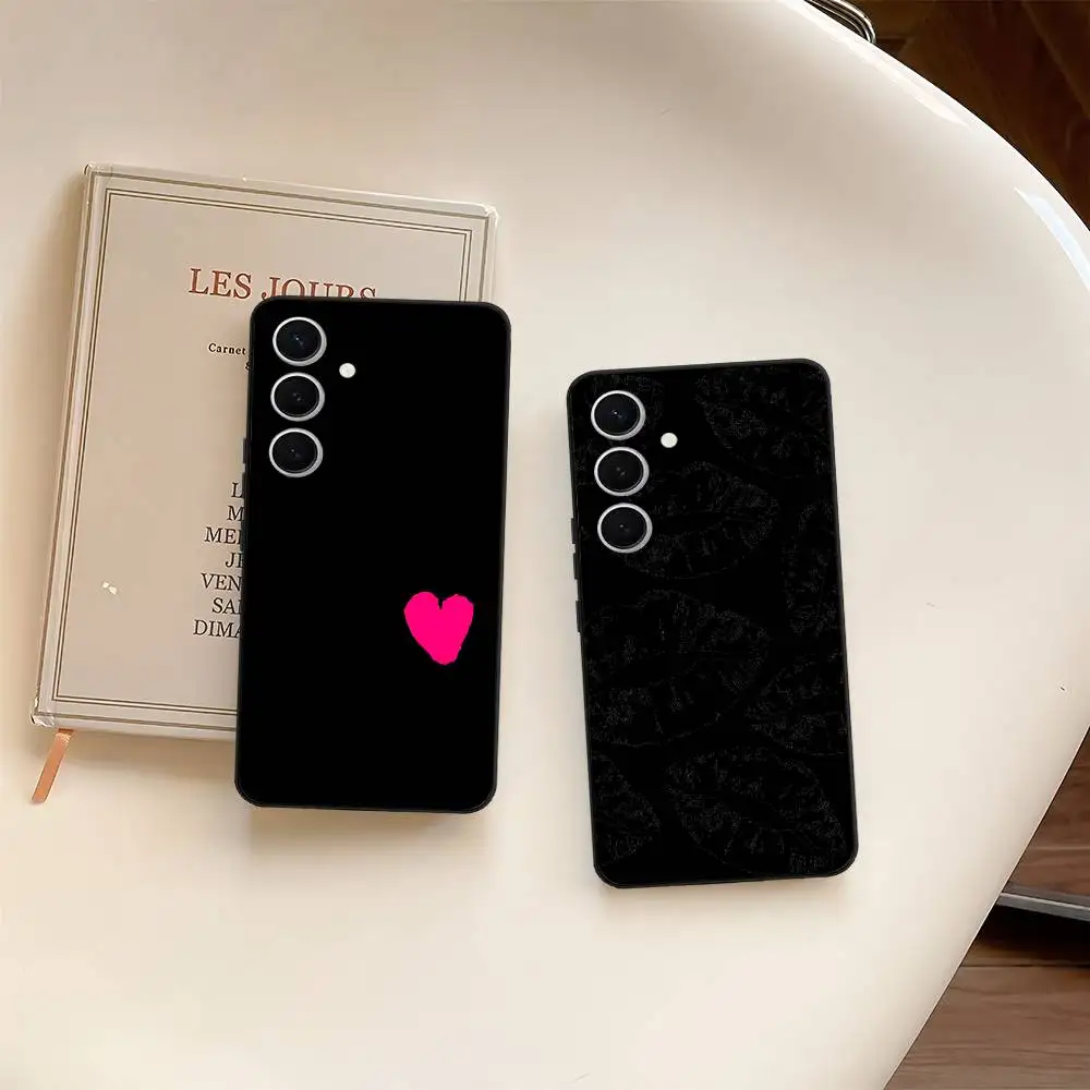 

Black Sexy Lip Print love Plating Phone Case For Samsung S 24 fe 25 Ultra plus 20 lite 21 24 22 30 22 23 Ultra 5G Fundas