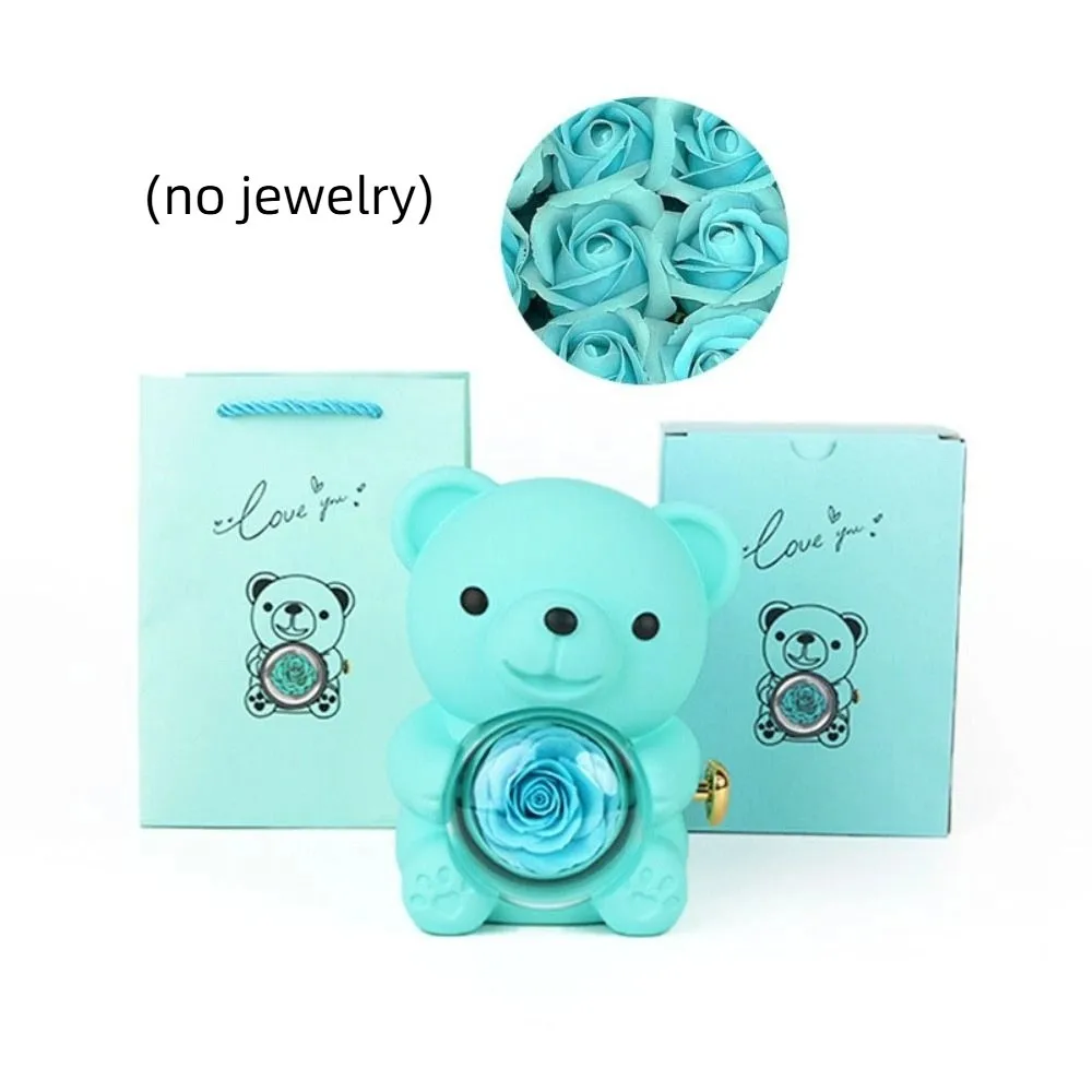 

Креативная вращающаяся шкатулка для драгоценностей с розой, мыло, цветок, розовый медведь, подарочная коробка, ожерелье для хранения, красное кольцо, подарочный чехол для женщин