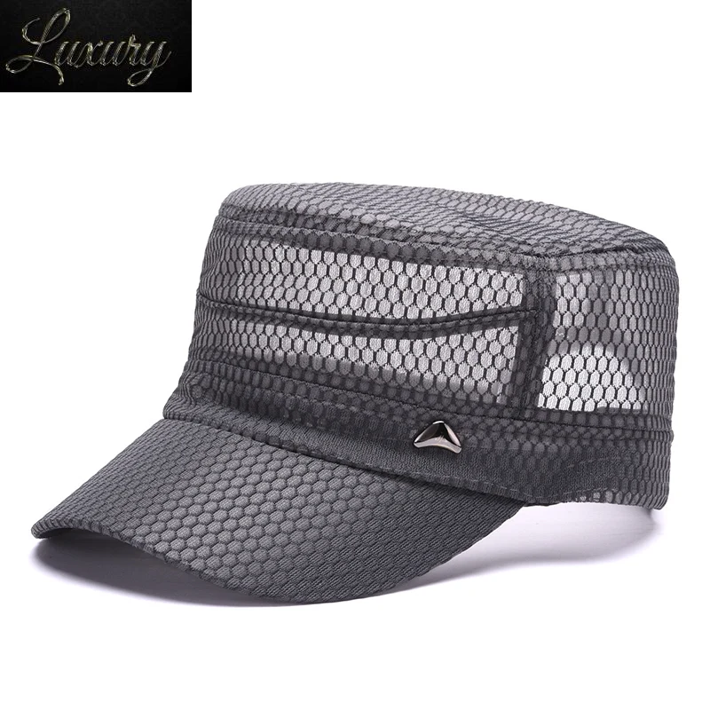 

Mens Baseball Caps Summer Flat Hats Male Breathable Light Sun Visor Mesh Quick Drying Gorras Adjustable Black Khaki Gray