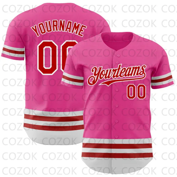 Unisex personalizado vermelho e rosa linha de beisebol Jersey, 3D impresso camisa, equipe camisas, Hip Hop Tops, homens e mulheres