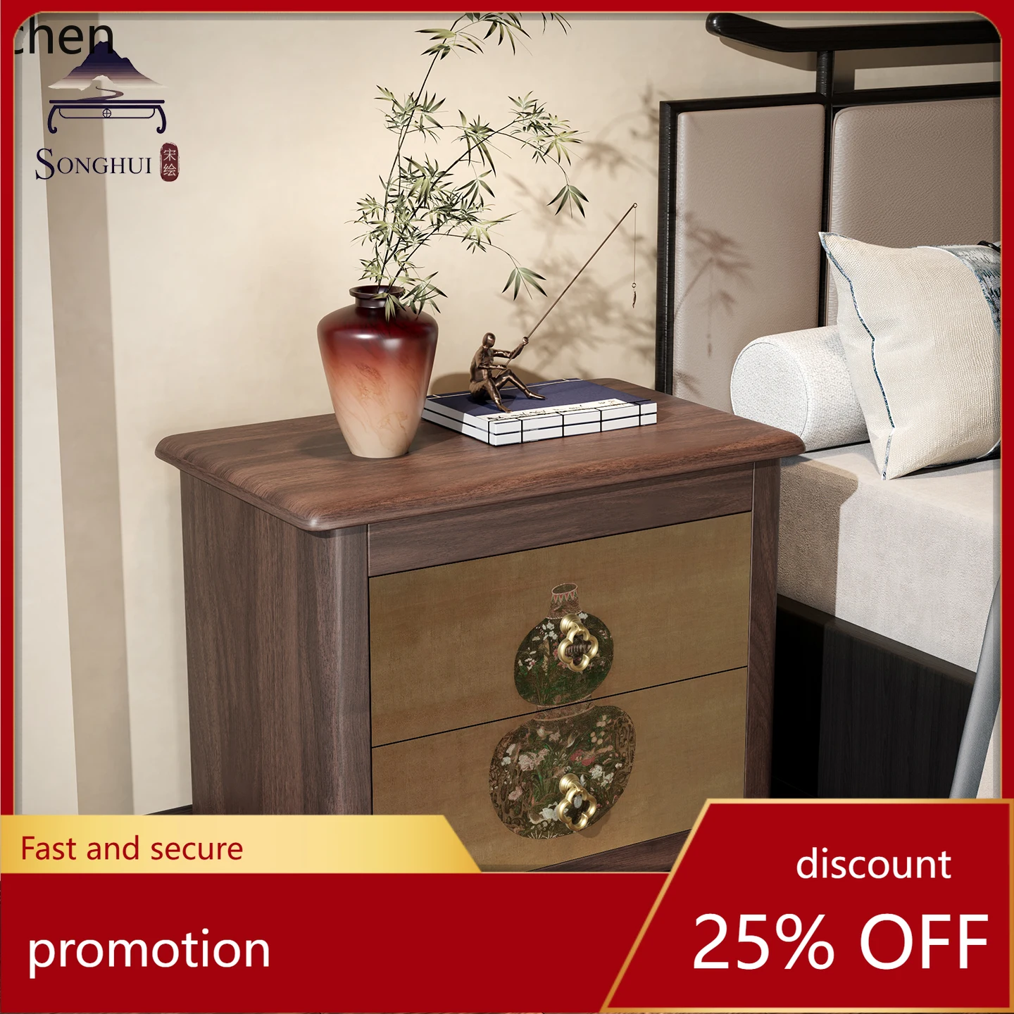 ZML Bedside Table Pure Solid Wood Chest of Drawers Household Wall Storage Cabinet