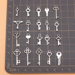 600Pcs/Bag 20 Styles Antique Silver Color Key Charms Pendant Diy Jewelry Accessories For Jewelry Making