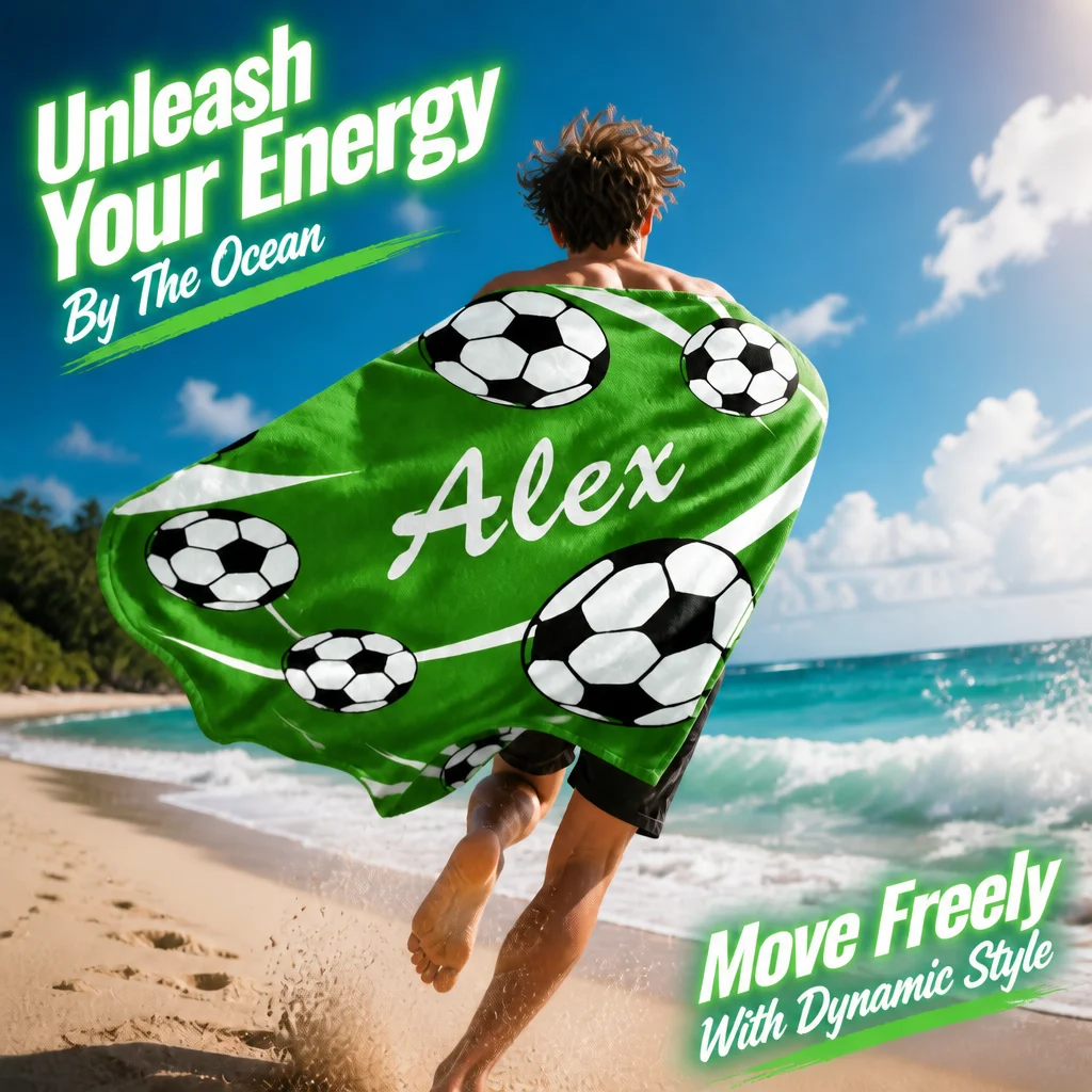 1pc Custom Name Soccer Beach Towel 2026 Major Soccer Match Style Towel Father's Day Birthday Gift for Dad Friends Soccer Fans