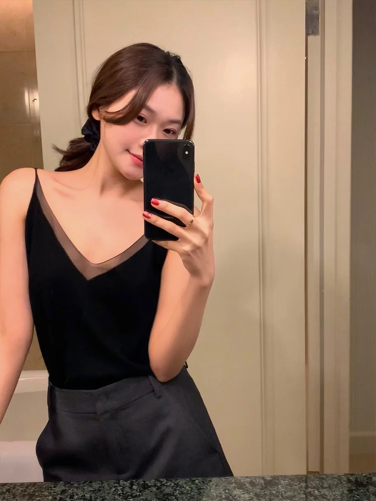 

Ele V-Ne Svel Straight Leg Floor-Length Dra Versatile Lazy Zoe Yangzi Yarn Canion Casual Chic Women's Vest