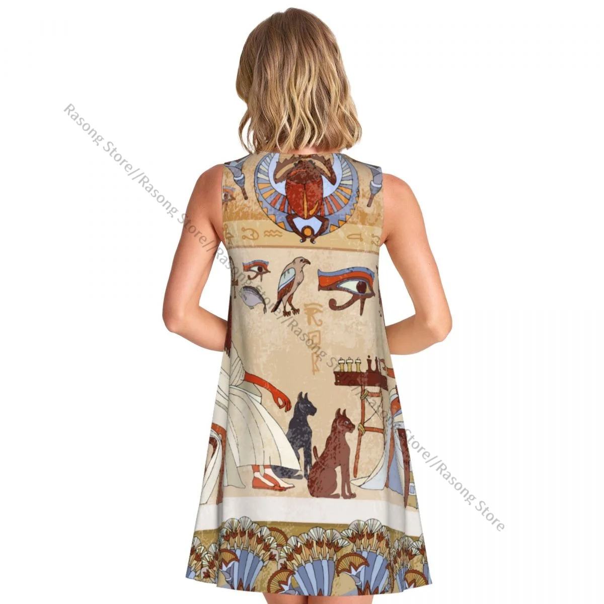 Women's Dress Murals Ancient Egypt Scene Egyptian Gods Pharaohs Hieroglyphic Summer Casual T Shirt Beach Cover up Tank Dress