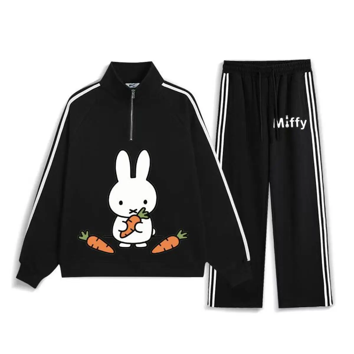 

Miffy модная пара осенне-зимних повседневных брюк с капюшоном для мужчин и женщин спортивный тонкий бархатный комплект из двух предметов