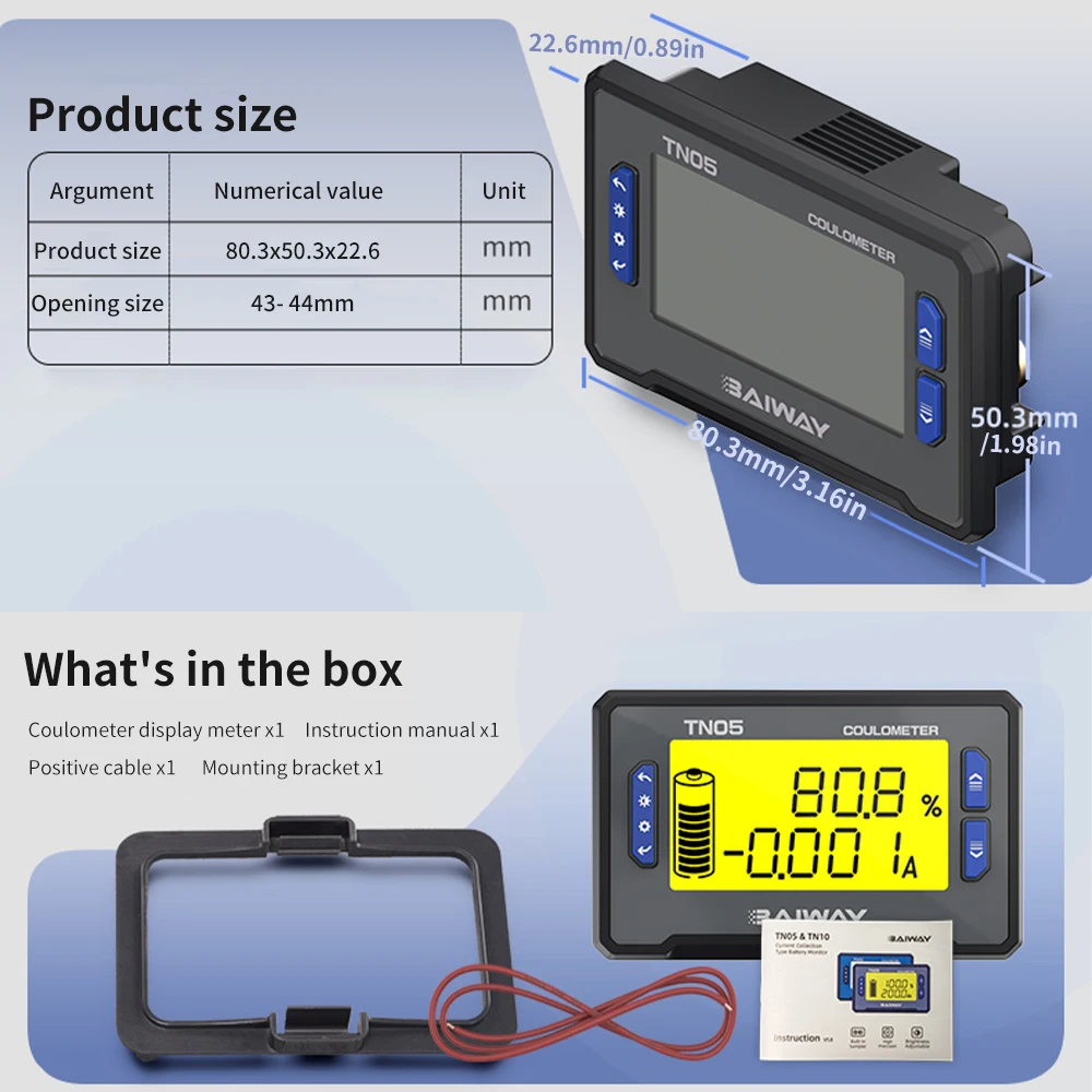 DC 8-80V 50A Battery Voltmeter Capacity Indicator 12V 36V 48V 72V Lithium Car Motorcycle Voltmeter Voltage Gauge Coulometer