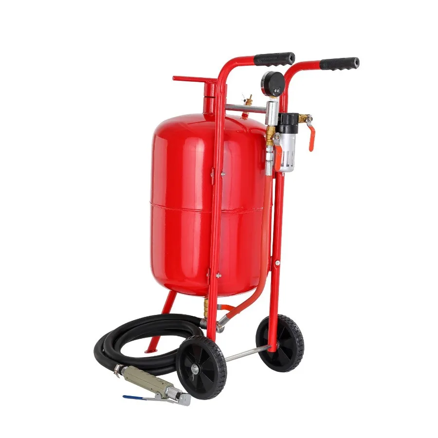 

10Gal 40L Sandblaster Equipped w Nozzle ShutOff Valve Pressure Gauge Ceramic Nozzle Rubber Wheels Grit Power Sand Blasters Por