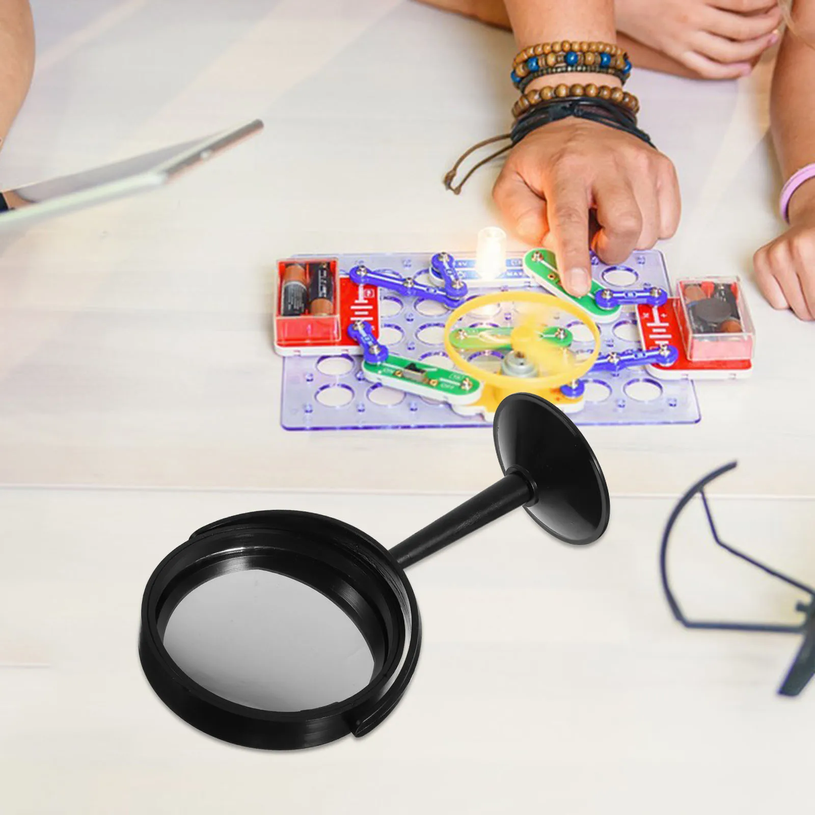 

2pcs Experimental Optical Concave Convex Mirror Round Lens Stand Black High Precision Rotation Firm PP Material Stable