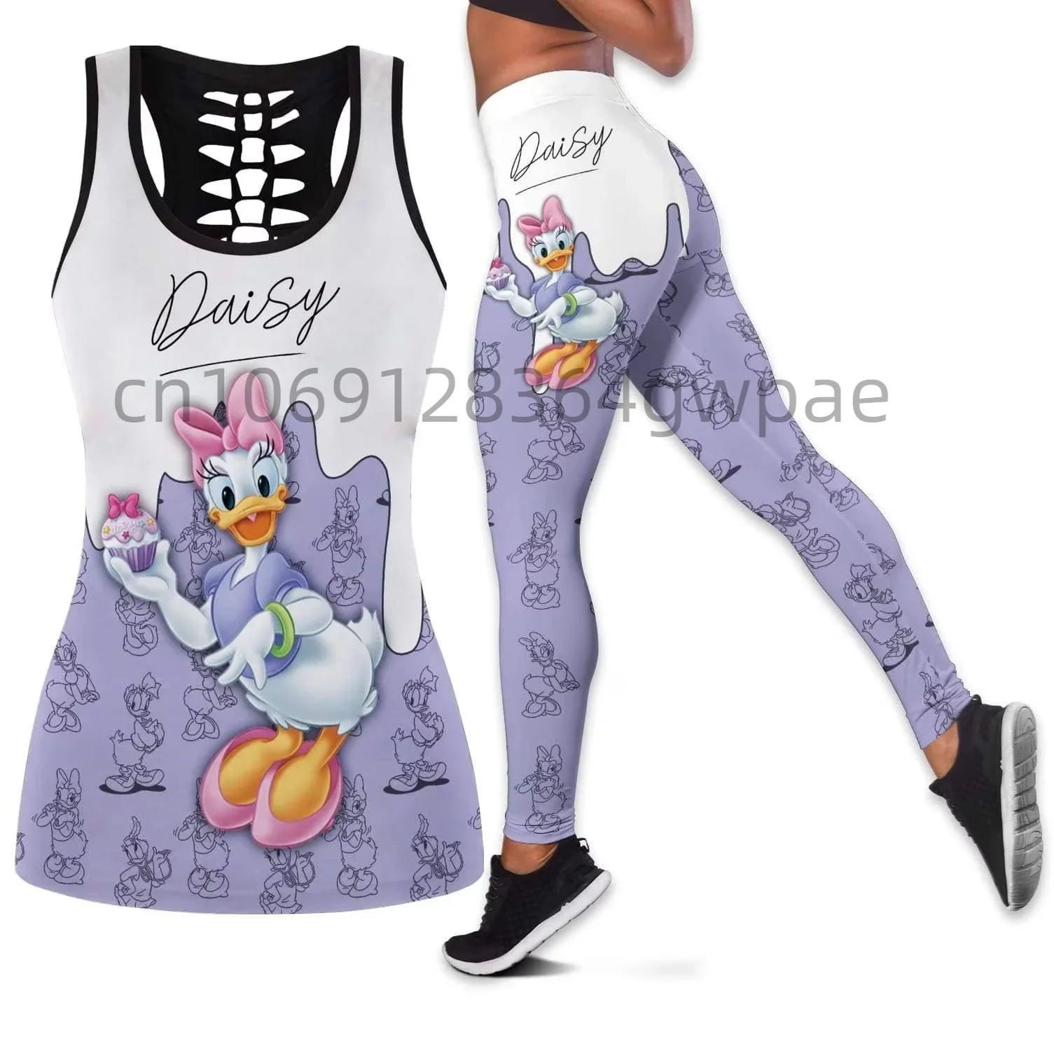 Daisy Duck Women's Cutout Tank Top Leggings Yoga Wear Set Summer Fitness Leggings Tracksuit Disney Hollow Tank Top Leggings Set