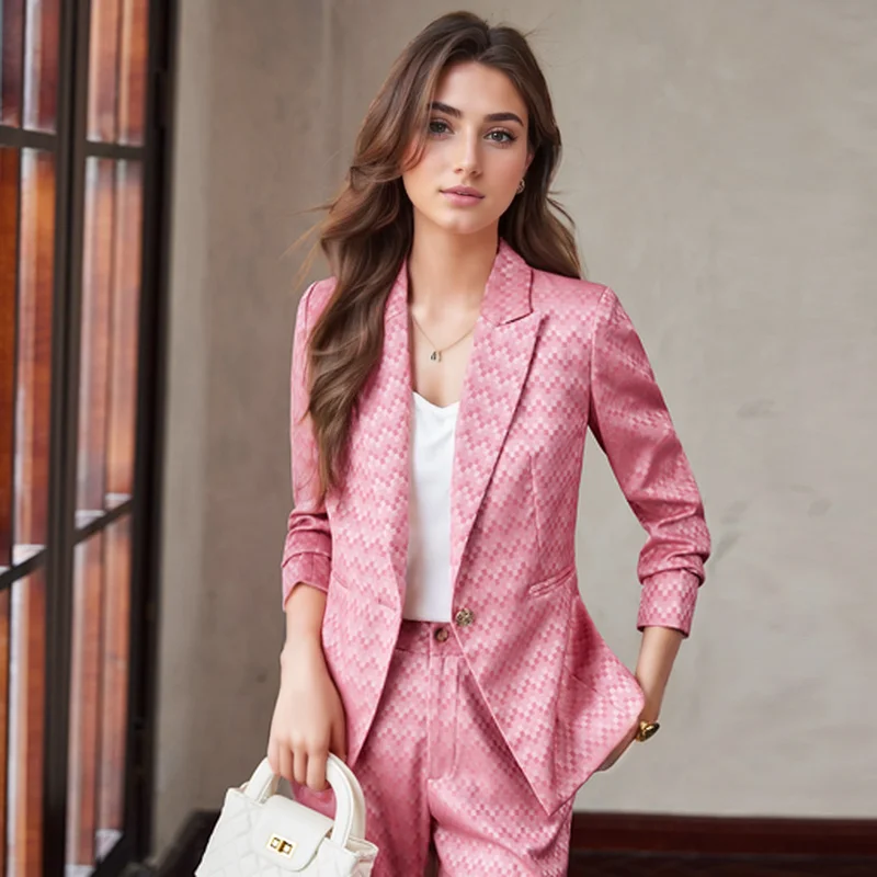 ZJYT Elegant Chic Print Blazer Pants Sets for Women 2 Pieces Trousers Matching Sets Suit Jacket Coat Conjuntos Femininos Outfit