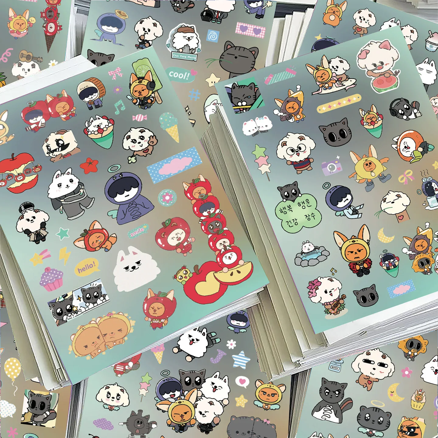 8 Sheet Kpop Stickers Cute Cartoon Animals Decal Kawaii Handmade Journal Scrapbooking Phone Laptop DIY Stickers Decor Props Gift