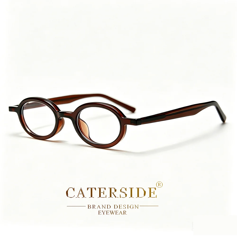 CATERSIDE Neue Retro Herren Ovaler Kleiner Rahmen Flache Gläser Tr-90 Brillengestell Acetat-Bügelenden Damen Anti-Blaulicht-Brille – Detail 5