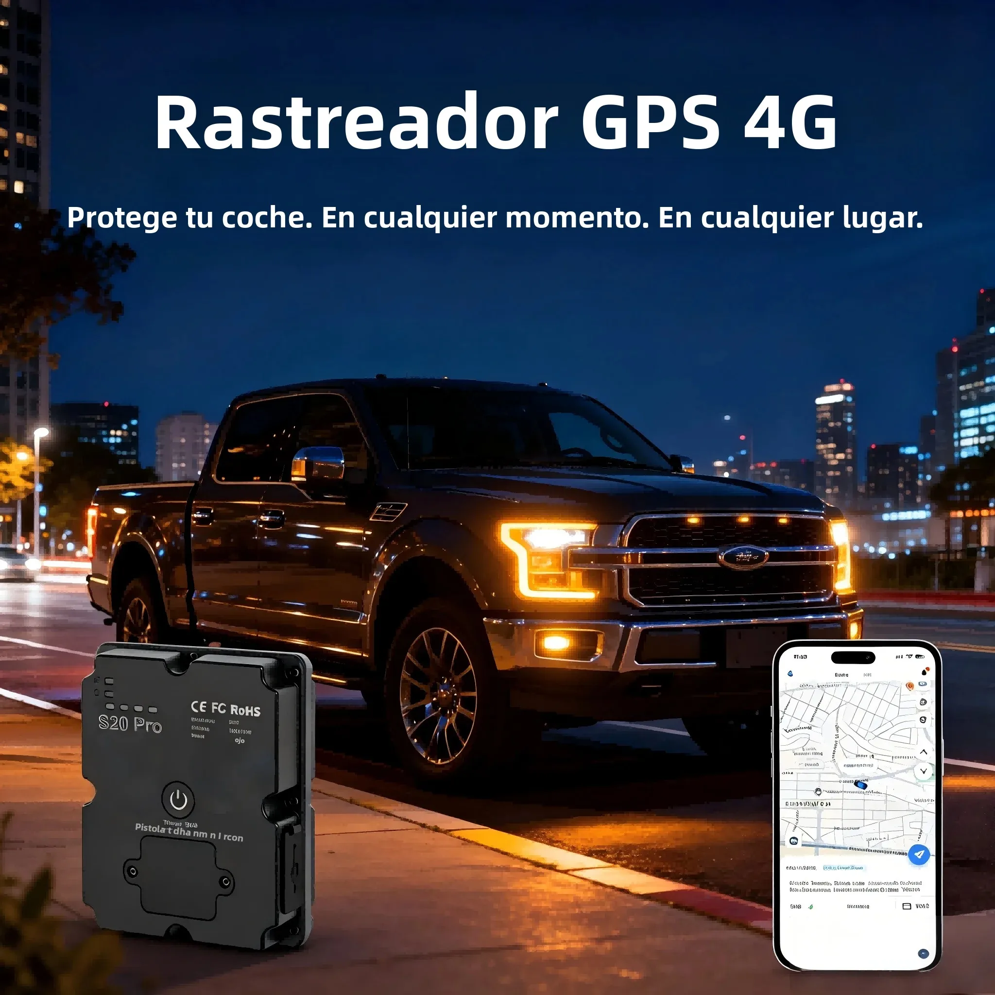 Rastreador GPS 4G Portátil para Auto, Antirrobo, Seguimiento en Vivo para Camionetas, Alerta de Movimiento y Manipulación, 30+ Días de Autonomía con SIM - Aplicación Paga
