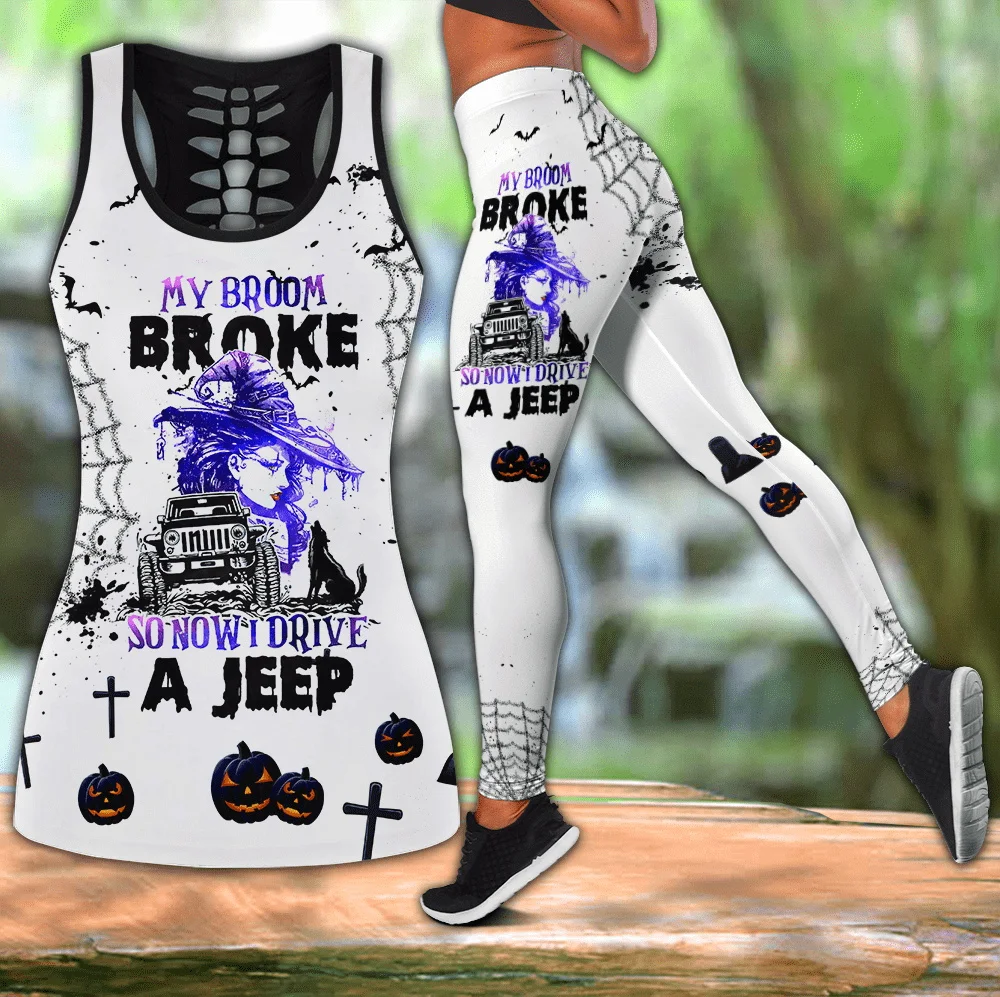 Engraçado menina halloween 3d impresso oco regata & leggings conjunto de fitness feminino comprimento total leggings yoga correndo calças ddk108