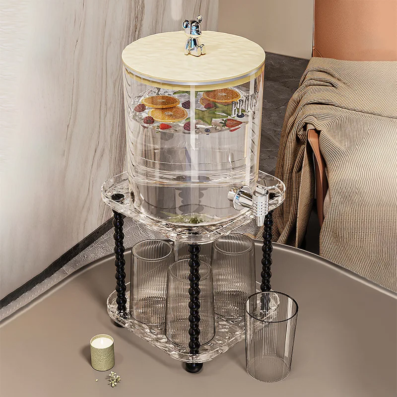 Light-luxury beverage dispenser with faucet—home-use iced water jug and fruit-tea drink barrel, PET pitcher set, large capacity
