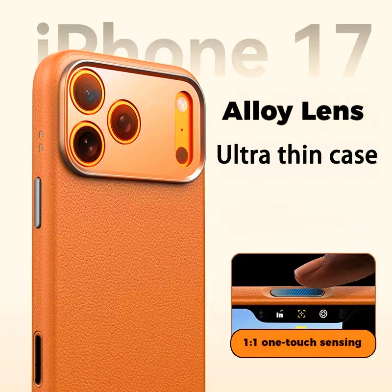 حافظة جلدية ذكية من جلد البولي يوريثان بزر AI لهاتف iPhone 17 Pro max، غطاء معدني رفيع للغاية بلون أساسي للشحن المغناطيسي #5