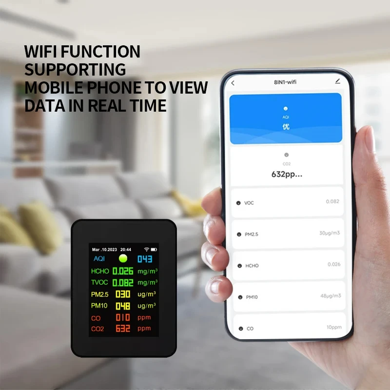 

TuYa WiFi 9 in 1 PM2.5 PM10 HCHO TVOC CO CO2 Meter Digital Temperature Humidity Tester LCD CO2 Detector for Air Quality Monitor
