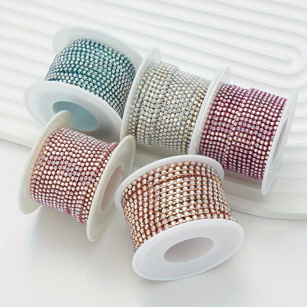 1/5/10yard Colorful Base Crystal AB Rhinestone Cup Chain Sew On Dense Chain Apparel Sewing Glass Clear Crystal Cup Chain